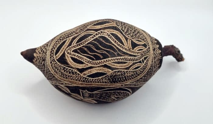 Carved Boab Nut - Crocodile, Snake and Wandjina - Image 3