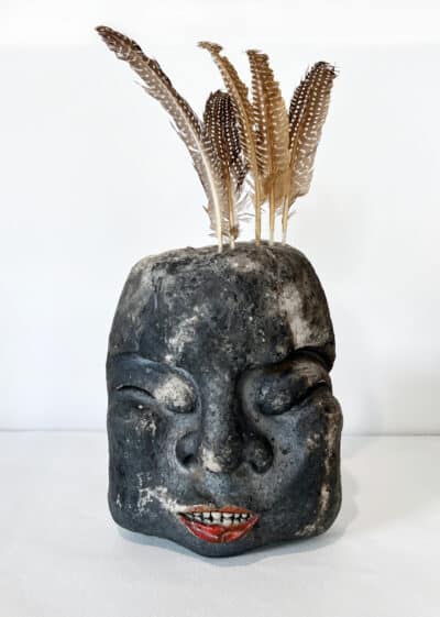 Ceramic Head with Feathers - Marilyn Tabatznik
