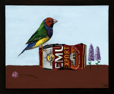 An Emu and a Gouldian Finch - Lucy Shorter