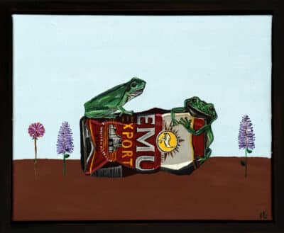 An Emu and Two Green Tree Frogs - Lucy Shorter