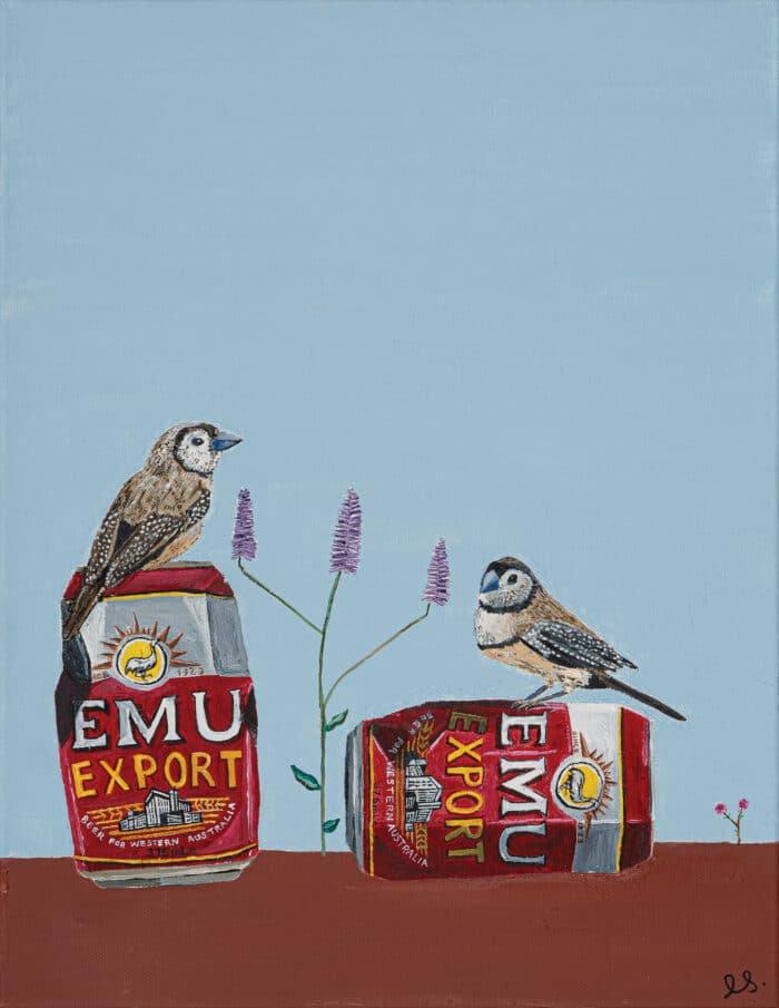 Two Emus, Two Double-Barred Finches - Lucy Shorter